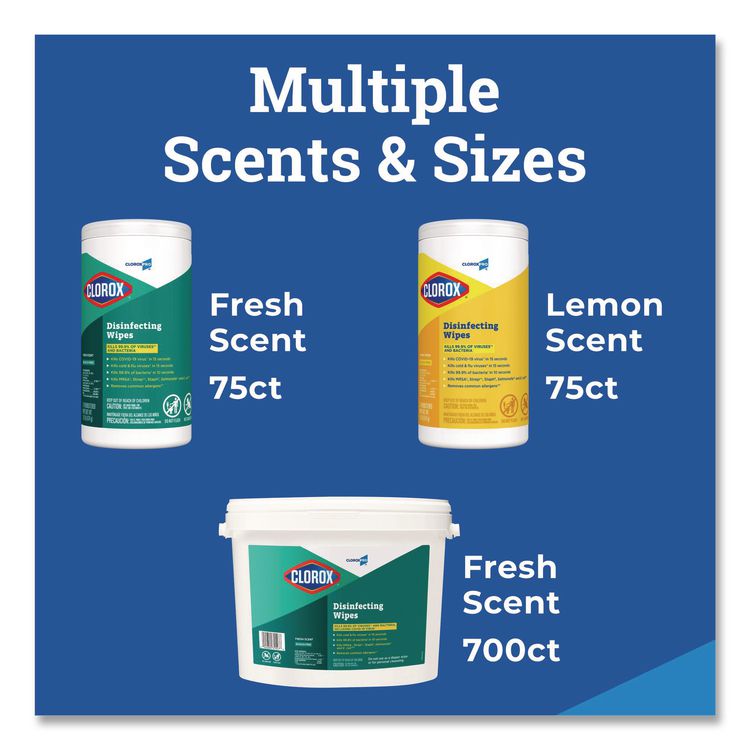 CloroxPro Disinfecting Wipes, 1-Ply, 7 x 8, Lemon Fresh, White, 75/Canister, 6/Carton