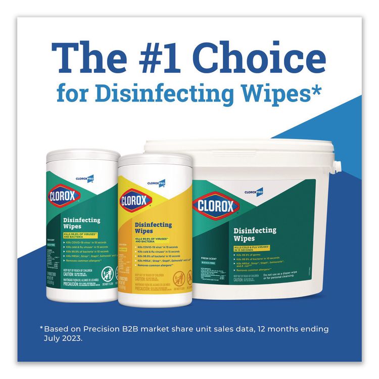 CloroxPro Disinfecting Wipes, 1-Ply, 7 x 8, Fresh Scent, White, 700 Wipes/Bucket