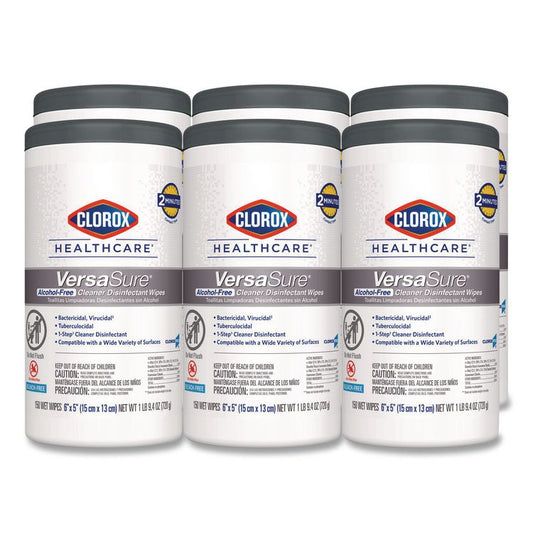 VersaSure Cleaner Disinfectant Wipes, 1-Ply, 6 x 5, Fragranced, White, 150/Canister, 6 Canisters/Carton