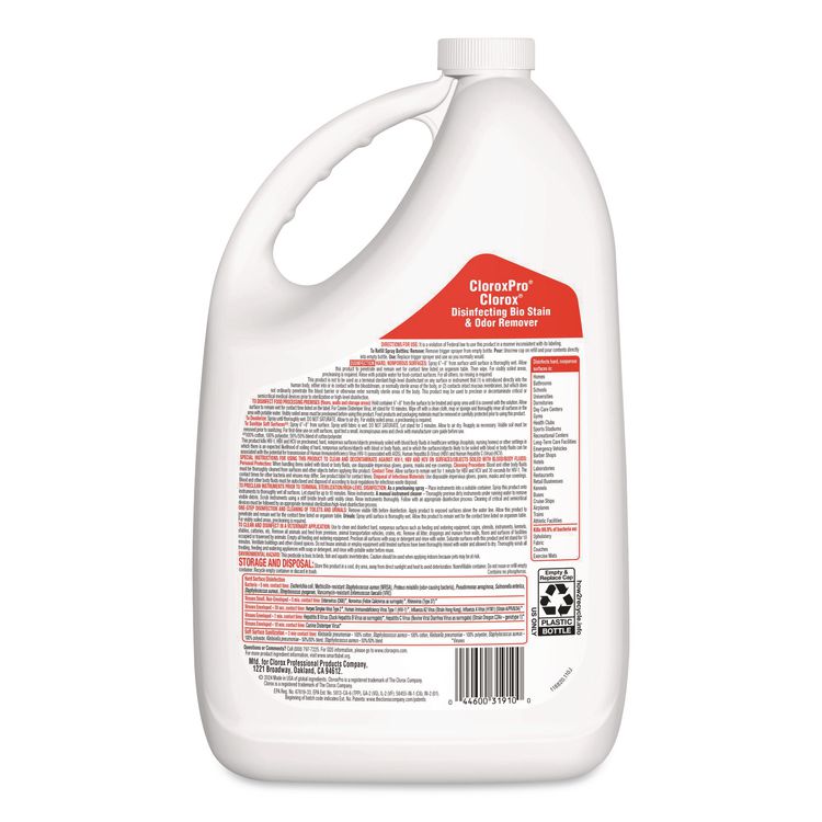 CloroxPro Disinfecting Bio Stain and Odor Remover, Fragranced, 128 oz Refill Bottle (Each)