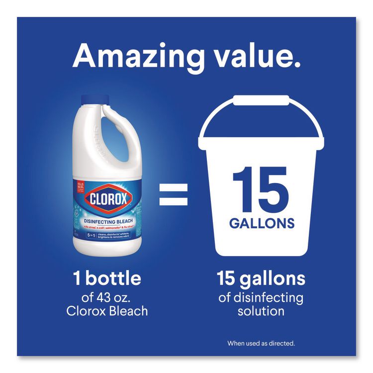 Concentrated Regular Disinfecting Bleach, Unscented, 43 oz Bottle (Each)