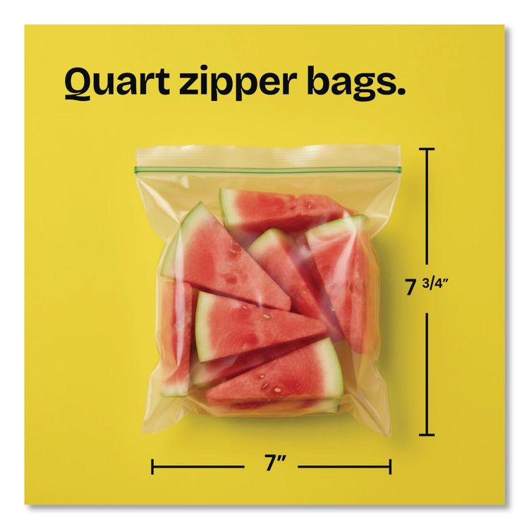 Zipper Food Storage Plastic Bags, Quart Size, 1.75 mil, 7.75 x 7, Clear, 25 Bags/Box, 12 Boxes/Carton