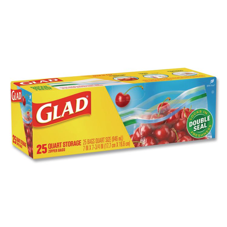 Zipper Food Storage Plastic Bags, Quart Size, 1.75 mil, 7.75 x 7, Clear, 25 Bags/Box, 12 Boxes/Carton