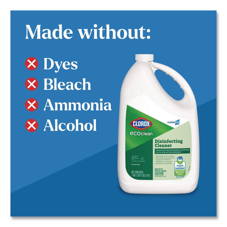 Clorox Pro EcoClean Disinfecting Cleaner, Unscented, 128 oz Refill Bottle, 4/Carton