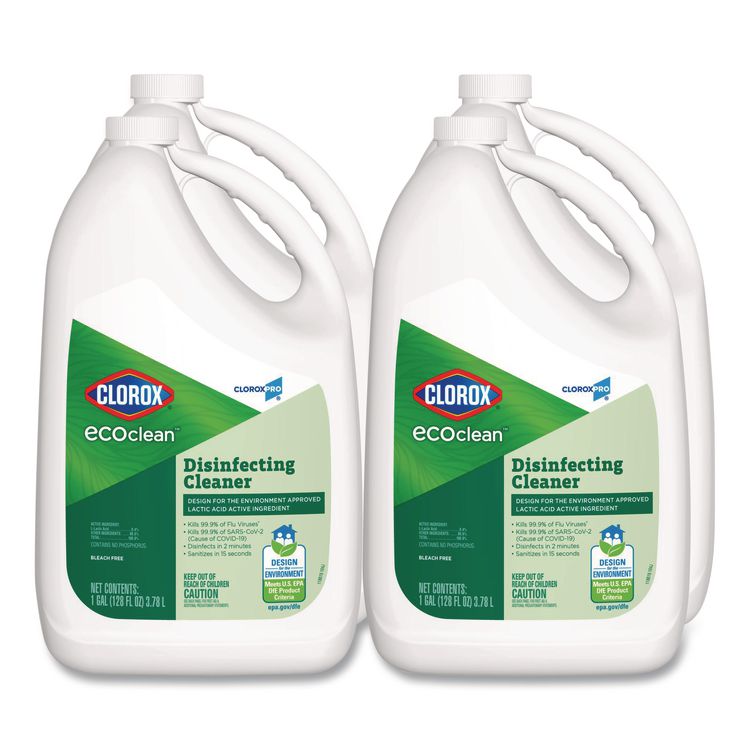 Clorox Pro EcoClean Disinfecting Cleaner, Unscented, 128 oz Refill Bottle, 4/Carton