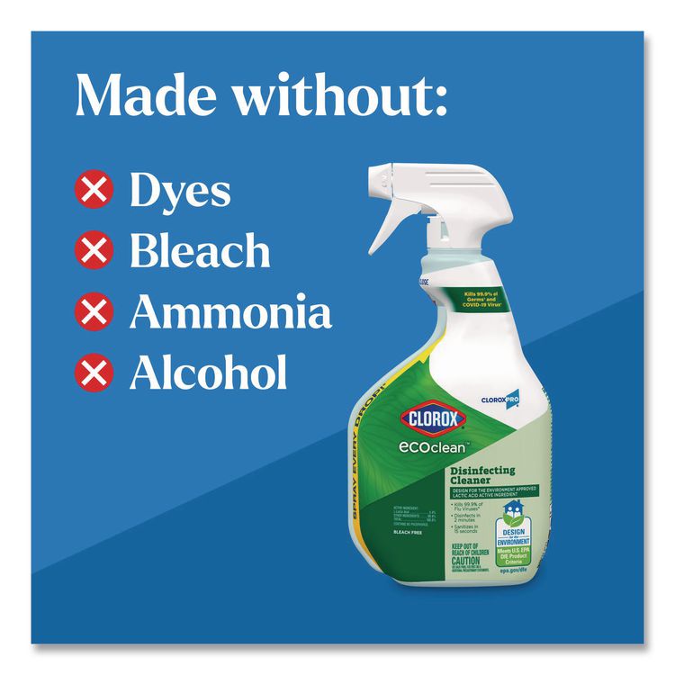 Clorox Pro EcoClean Disinfecting Cleaner, Unscented, 32 oz Spray Bottle, 9/Carton