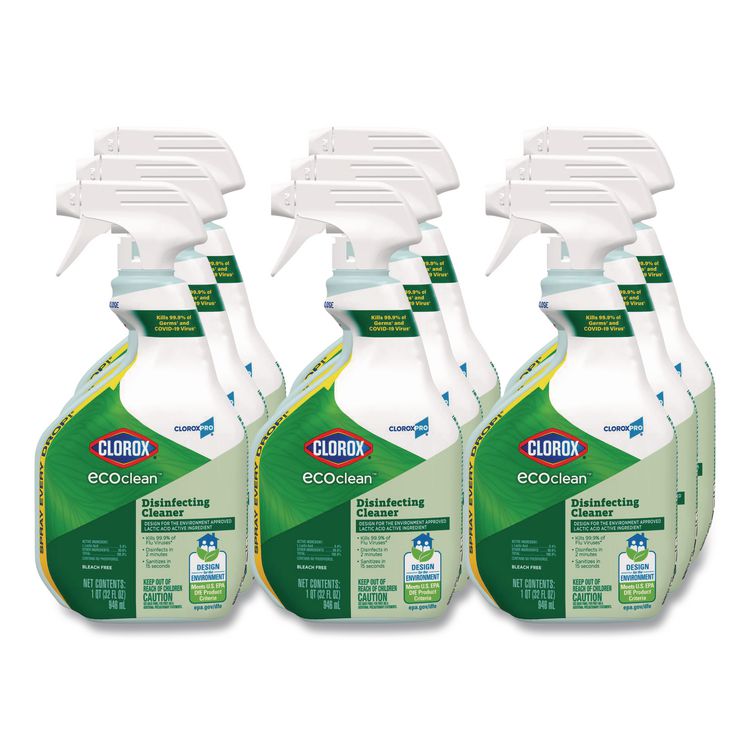 Clorox Pro EcoClean Disinfecting Cleaner, Unscented, 32 oz Spray Bottle, 9/Carton