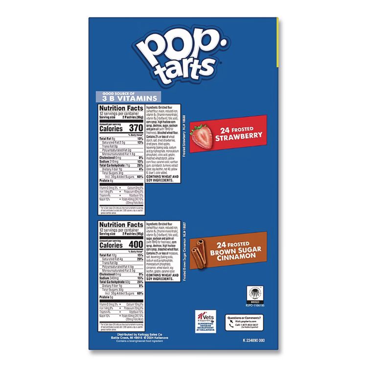 Pop Tarts, Brown Sugar Cinnamon/Strawberry, 2 Tarts/Pouch, 12 Pouches/Pack, 2 Packs/Carton
