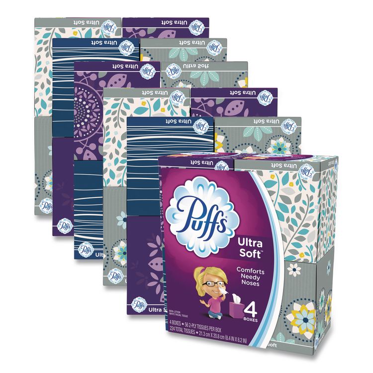 Ultra Soft Facial Tissue, 2-Ply, White, 56 Sheets/Box, 4 Boxes/Pack, 6 Packs/Carton