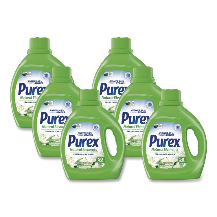 Natural Elements Liquid Laundry Detergent, Fresh Lilies and Linen, 66 oz Bottle, 6/Carton