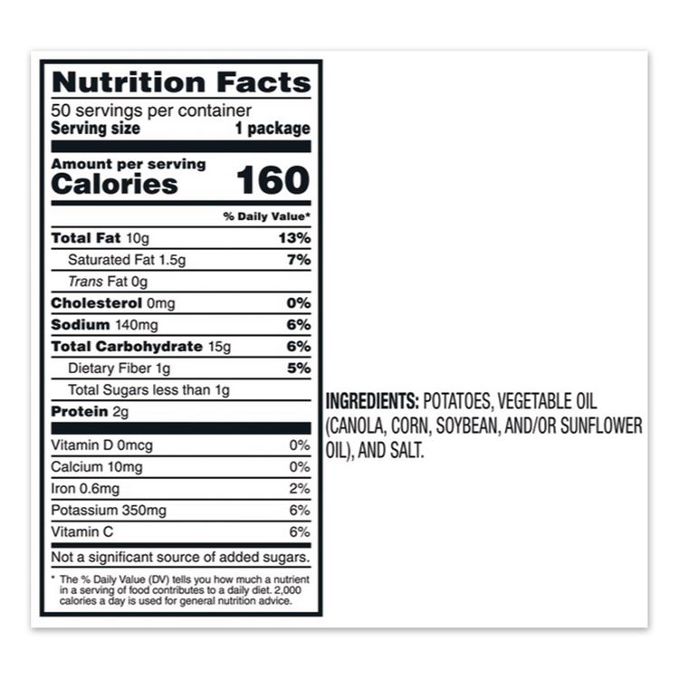Regular Potato Chips, Classic Flavor, 1 oz Bag, 50/Carton