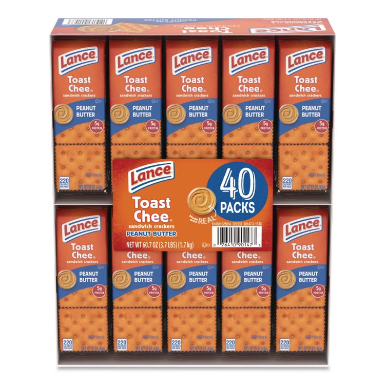 Toast Chee Peanut Butter Cracker Sandwiches, 1.52 oz Pack, 40 Packs/Box