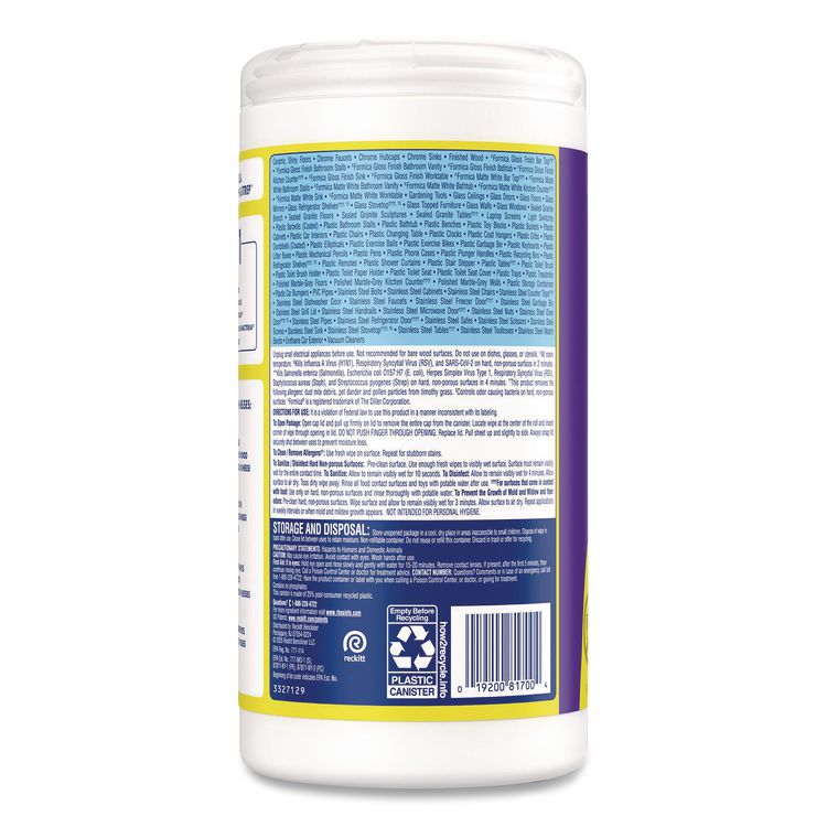 Dual Action Disinfecting Wipes, 1-Ply, 7 x 7.25, Citrus, White/Purple, 75/Canister, 6 Canisters/Carton