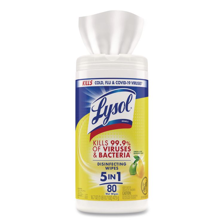 Disinfecting Wipes, 1 Ply, 7 x 7.25, Lemon and Lime Blossom, White, 80 Wipes/Canister, 6 Canisters/Carton