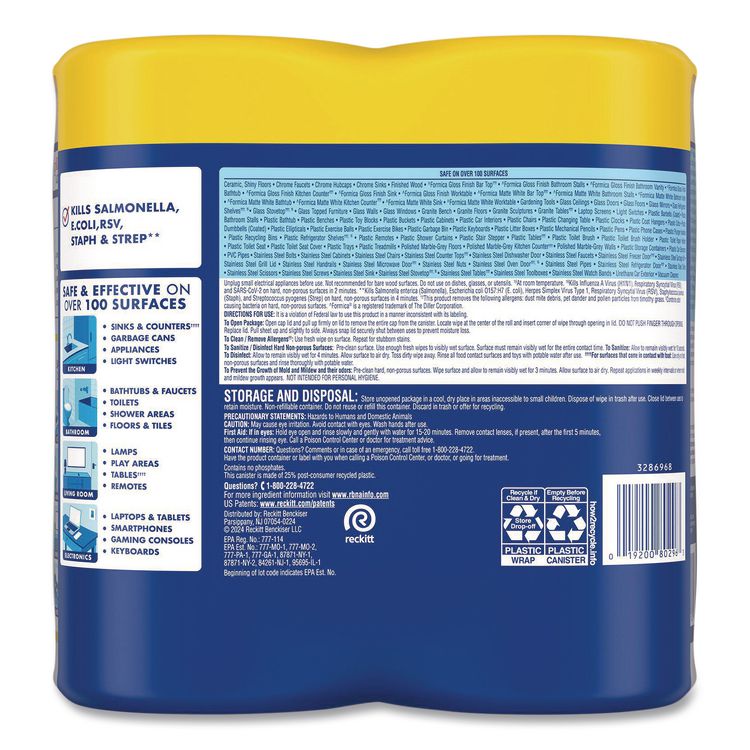 Disinfecting Wipes, 1-Ply, 7 x 7.25, Lemon and Lime Blossom, White, 80 Wipes/Canister, 2 Canisters/Pack, 3 Packs/Carton