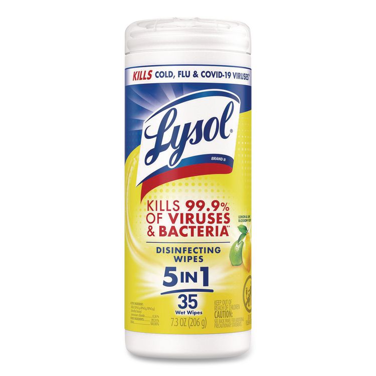 Disinfecting Wipes, 1-Ply, 7 x 7.25, Lemon and Lime Blossom, White, 35 Wipes/Canister, 12 Canisters/Carton