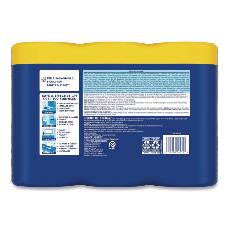 Disinfecting Wipes, 1-Ply, 7 x 7.25, Lemon and Lime Blossom, White, 80 Wipes/Canister, 3 Canisters/Pack, 2 Packs/Carton
