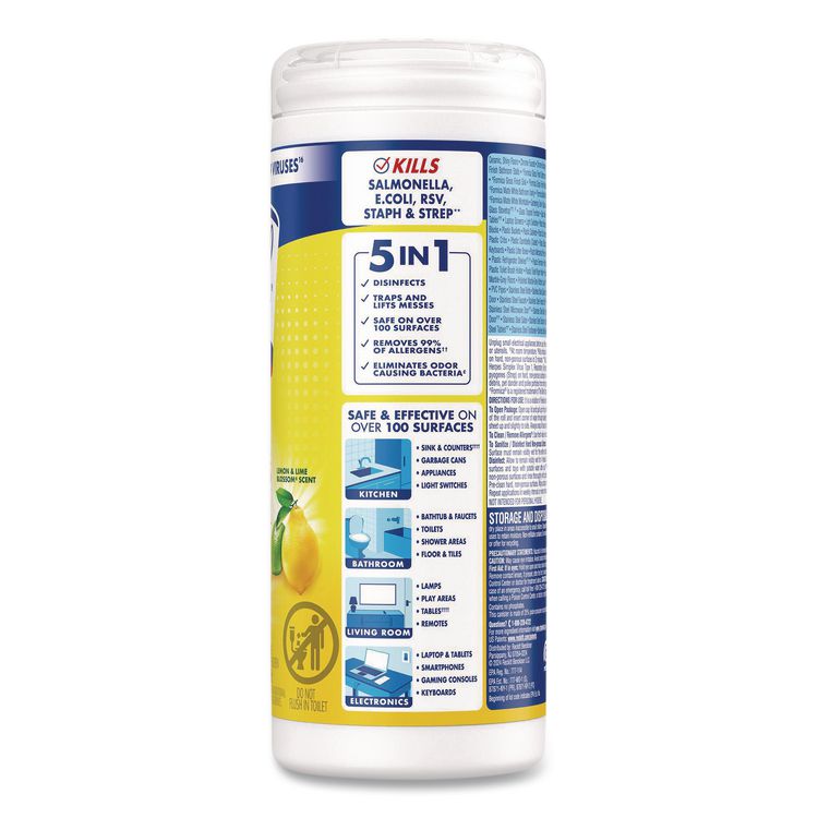 Disinfecting Wipes, 1-Ply, 7 x 7.25, Lemon and Lime Blossom, White, 35 Wipes/Canister, 12 Canisters/Carton