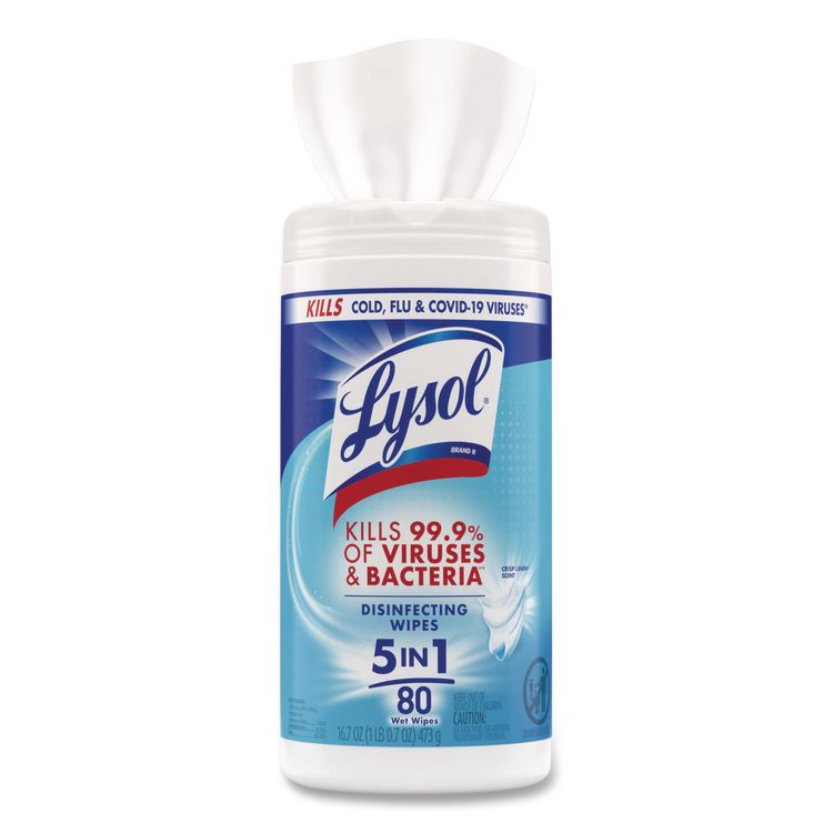 Disinfecting Wipes, 1-Ply, 7 x 7.25, Crisp Linen, White, 80 Wipes/Canister, 6 Canisters/Carton