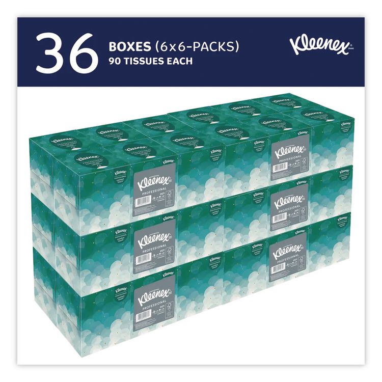 Professional Facial Tissue, Pop-Up Box, 2-Ply, 90 Sheets/Box, 6 Boxes/Pack