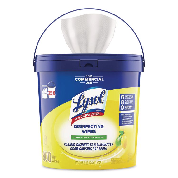Professional Disinfecting Wipe Bucket, 1-Ply, 6 x 8, Lemon and Lime Blossom, White, 800 Wipes/Bucket, 2 Buckets/Carton