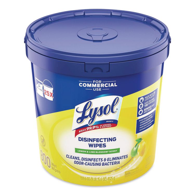 Professional Disinfecting Wipe Bucket, 1-Ply, 6 x 8, Lemon and Lime Blossom, White, 800 Wipes/Bucket, 2 Buckets/Carton