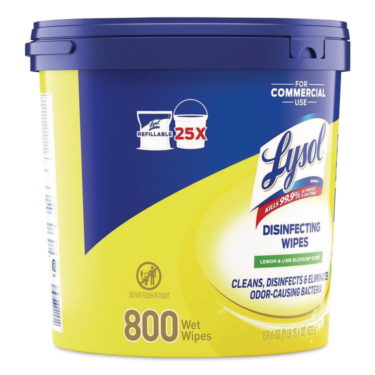 Professional Disinfecting Wipe Bucket, 1-Ply, 6 x 8, Lemon and Lime Blossom, White, 800 Wipes/Bucket, 2 Buckets/Carton