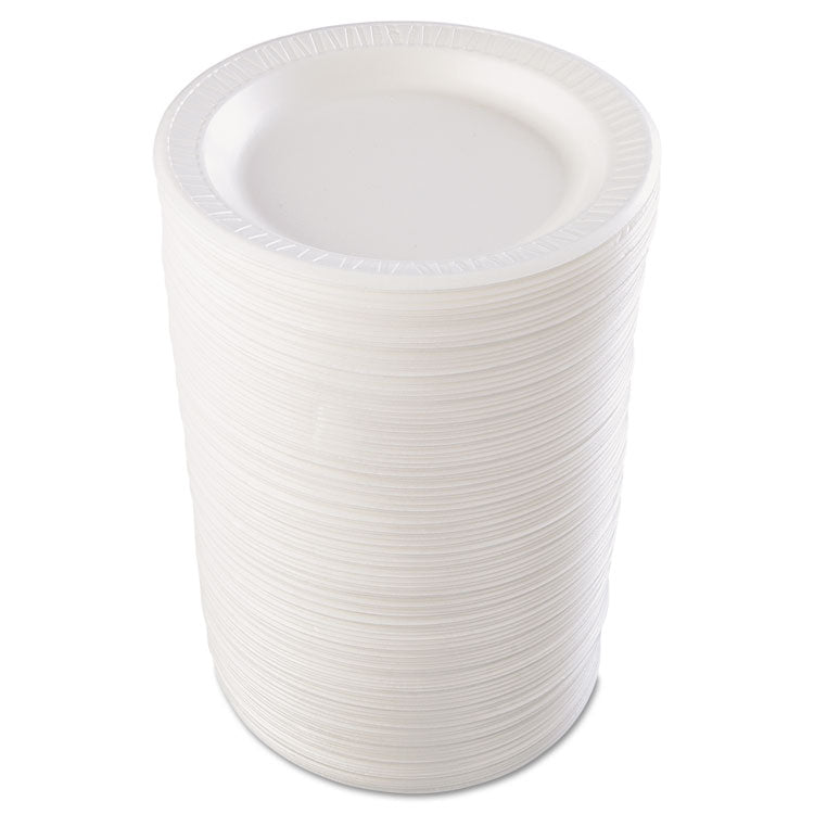 Quiet Classic Laminated Foam Dinnerware, Plate, 9" dia, White, 500/Carton