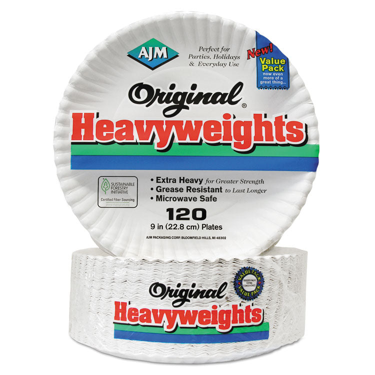 Original Heavyweights Paper Plates, 9" dia, White, 120/Pack, 8 Packs/Carton