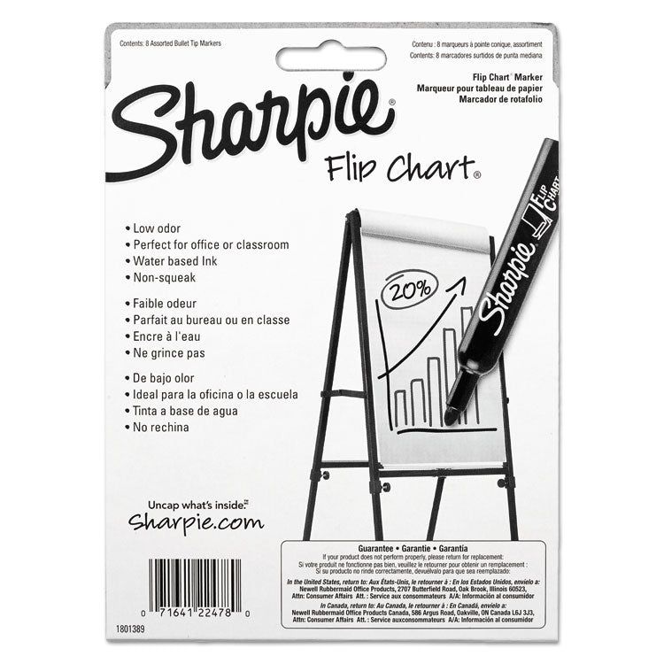 Flip Chart Marker, Broad Bullet Tip, Assorted Colors, 8/Set