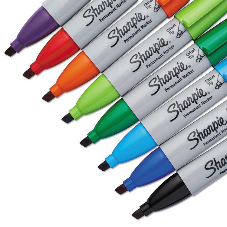 Chisel Tip Permanent Marker, Medium Chisel Tip, Assorted Colors, 8/Set