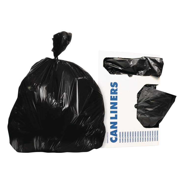 Reprocessed Resin Can Liners, 45 gal, 1.5 mil, 40" x 46", Black, 100/Carton