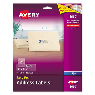 AVE8660 LABEL,INKJT,1X2.63,750/PK