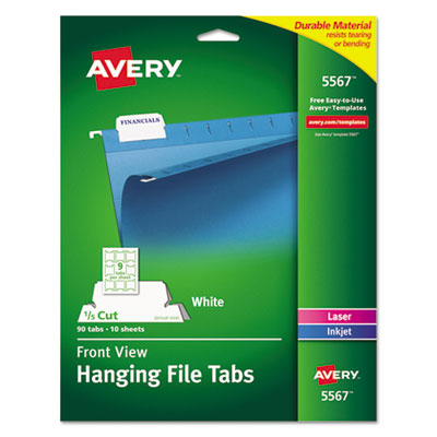 AVE5567 TAB,HANGING FILE 90PK,WHT