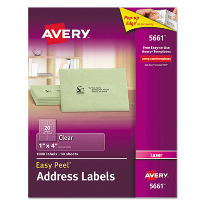 AVE5661 LABEL,LASR,1X4,1M/BX,CLR