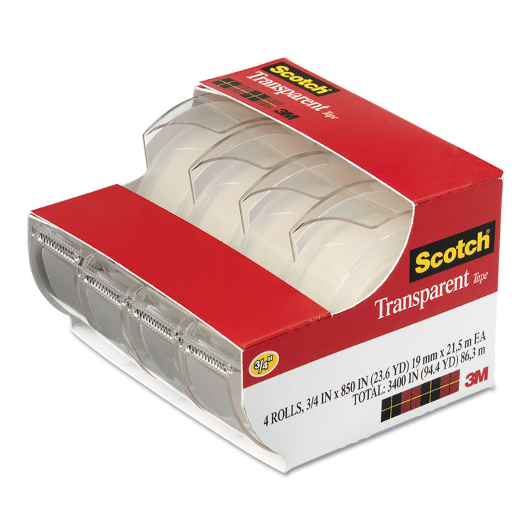 Transparent Tape In Handheld Dispenser, 1" Core, 0.75" x 70.83 ft, Transparent, 4/Pack