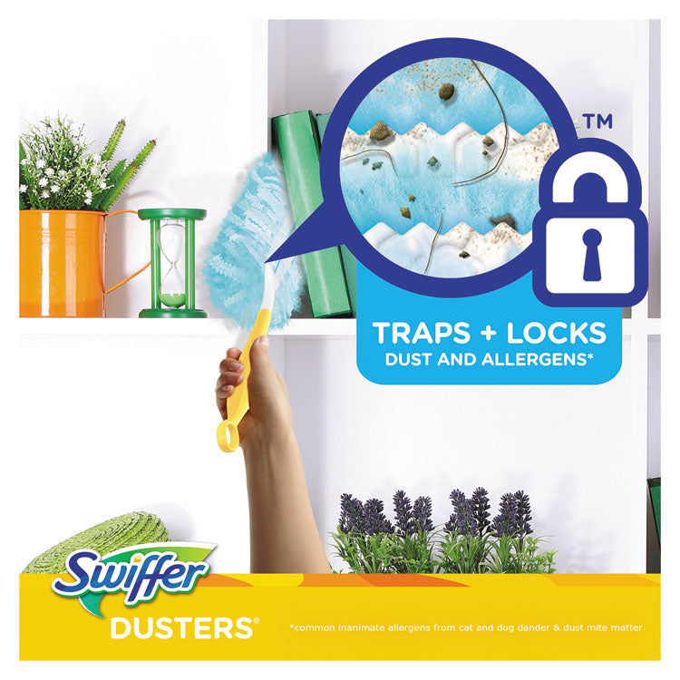 Dusters Starter Kit, Dust Lock Fiber, 6" Handle with Five Refill Dusters, Blue/Yellow, 6/Carton