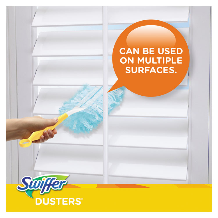 Dusters Starter Kit, Dust Lock Fiber, 6" Handle with Five Refill Dusters, Blue/Yellow, 6/Carton