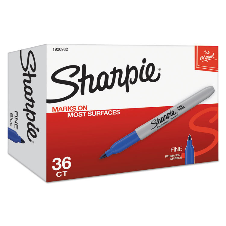Fine Tip Permanent Marker Value Pack, Fine Bullet Tip, Blue, 36/Pack
