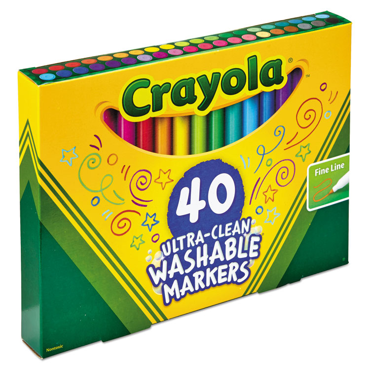 Ultra-Clean Washable Markers, Fine Bullet Tip, Assorted Colors, 40/Set