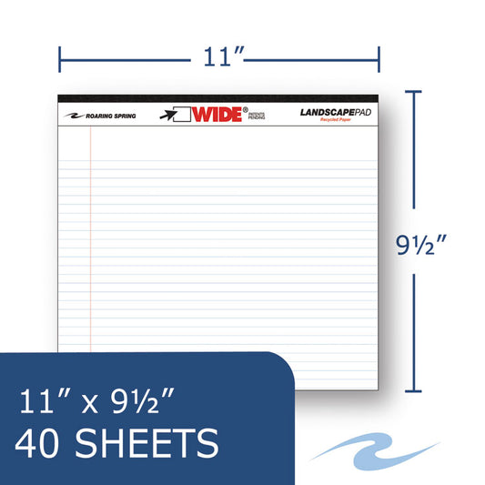 WIDE Landscape Format Writing Pad, Medium/College Rule, (40) White 11 x 8.5 Sheets