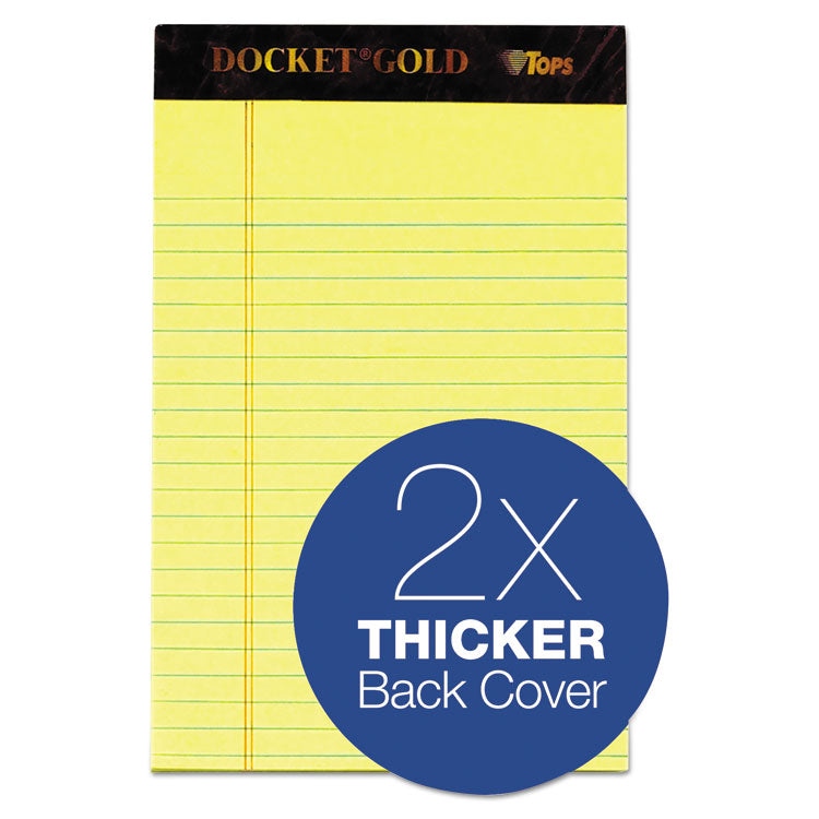 Docket Gold Ruled Perforated Pads, Narrow Rule, (50) Canary Yellow 5 x 8 Sheets, 12/Pack