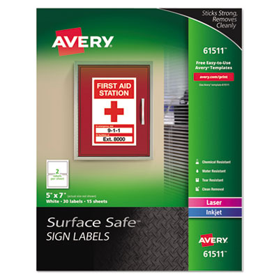 AVE61511 LABEL,SS SIGN,5X7,30PK,WH