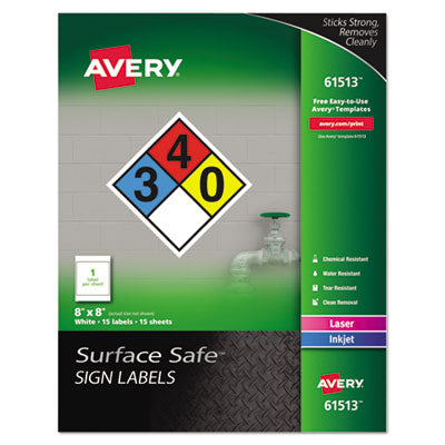 AVE61513 LABEL,SS SIGN,8X8,15PK,WH