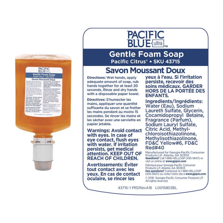 Pacific Blue Ultra Foam Soap Manual Dispenser Refill, Pacific Citrus Scent, 1,200 mL, 4/Carton