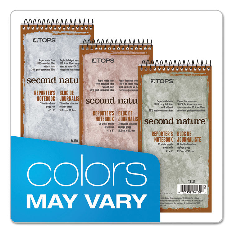 Second Nature Recycled Notepads, Randomly Assorted Cover Colors, Gregg Rule, (70) White 4 x 8 Sheets