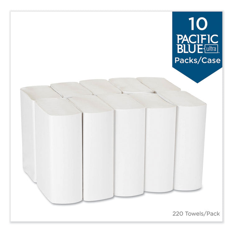 Pacific Blue Ultra Folded Paper Towels, 1-Ply, 10.2 x 10.8, White, 220/Pack, 10 Packs/Carton