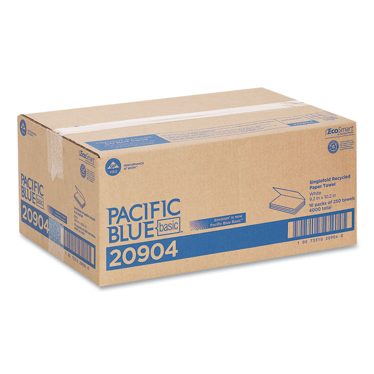 Pacific Blue Basic S-Fold Paper Towels, 1-Ply, 10.25 x 9.25, White, 250/Pack, 16 Packs/Carton