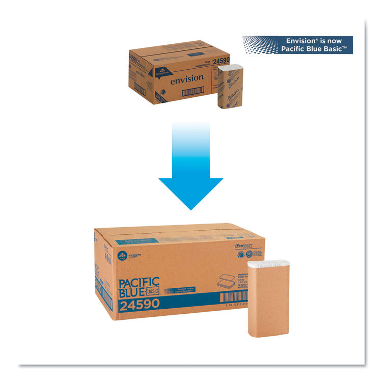 Pacific Blue Basic M-Fold Paper Towels, 1-Ply, 9.2 x 9.4, White, 250/Pack, 16 Packs/Carton