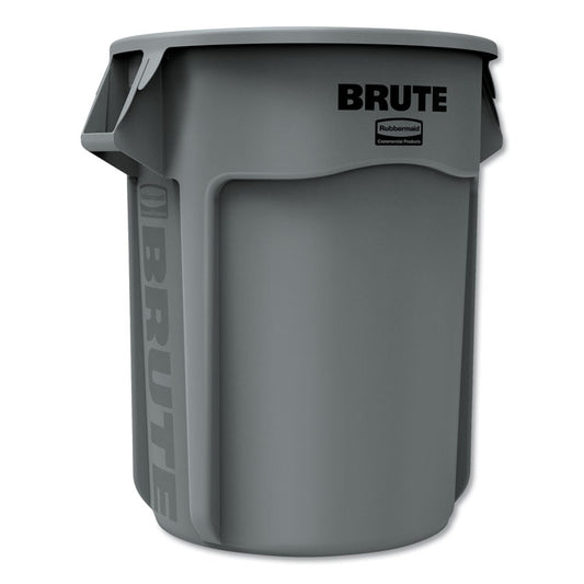 Vented Round Brute Container, 55 gal, Plastic,  Gray